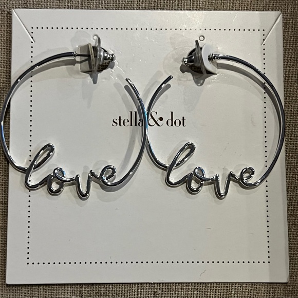 Stella & Dot Jewelry - New - Stella & Dot Silver Love Script Hoops